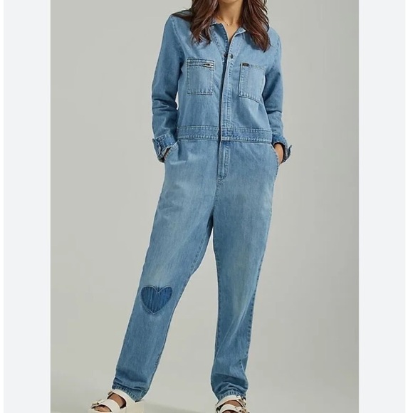 Lee Vintage Modern Denim Jean Union Alls Coveralls Jumpsuit Heart Patch small - Picture 1 of 15